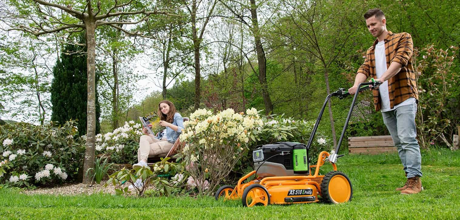 AS-Motor Electric push-mower mowing grass, egolocial